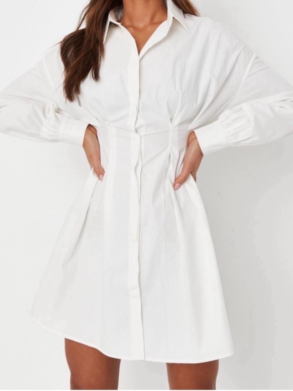 Misguided White Shirt Dress — Tailored Button-Front Women's Dress